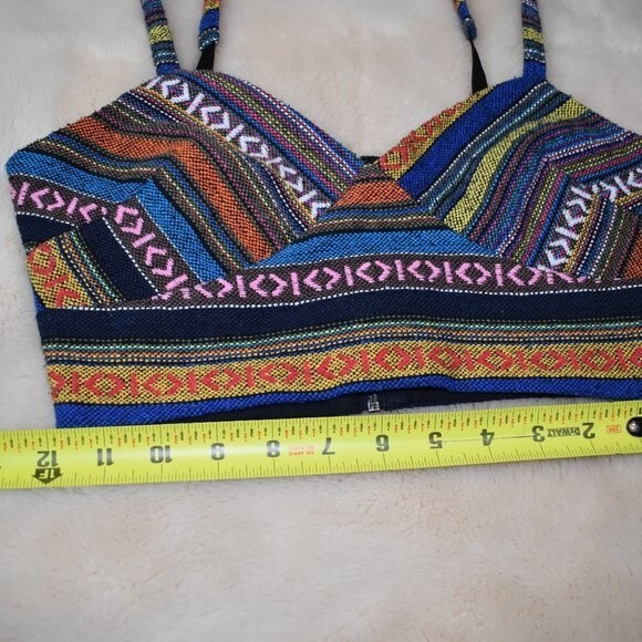 Forever 21 Patchwork Crop Top Size Small Multicolor Adjustable Straps Boho - Picture 13 of 15